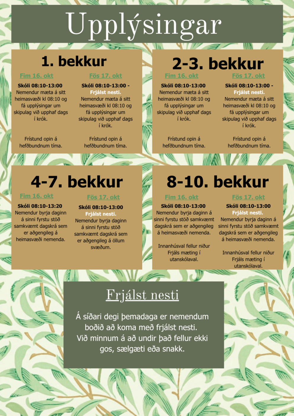 Þemadagar fimmtudag og föstudag, 16. og 17. október