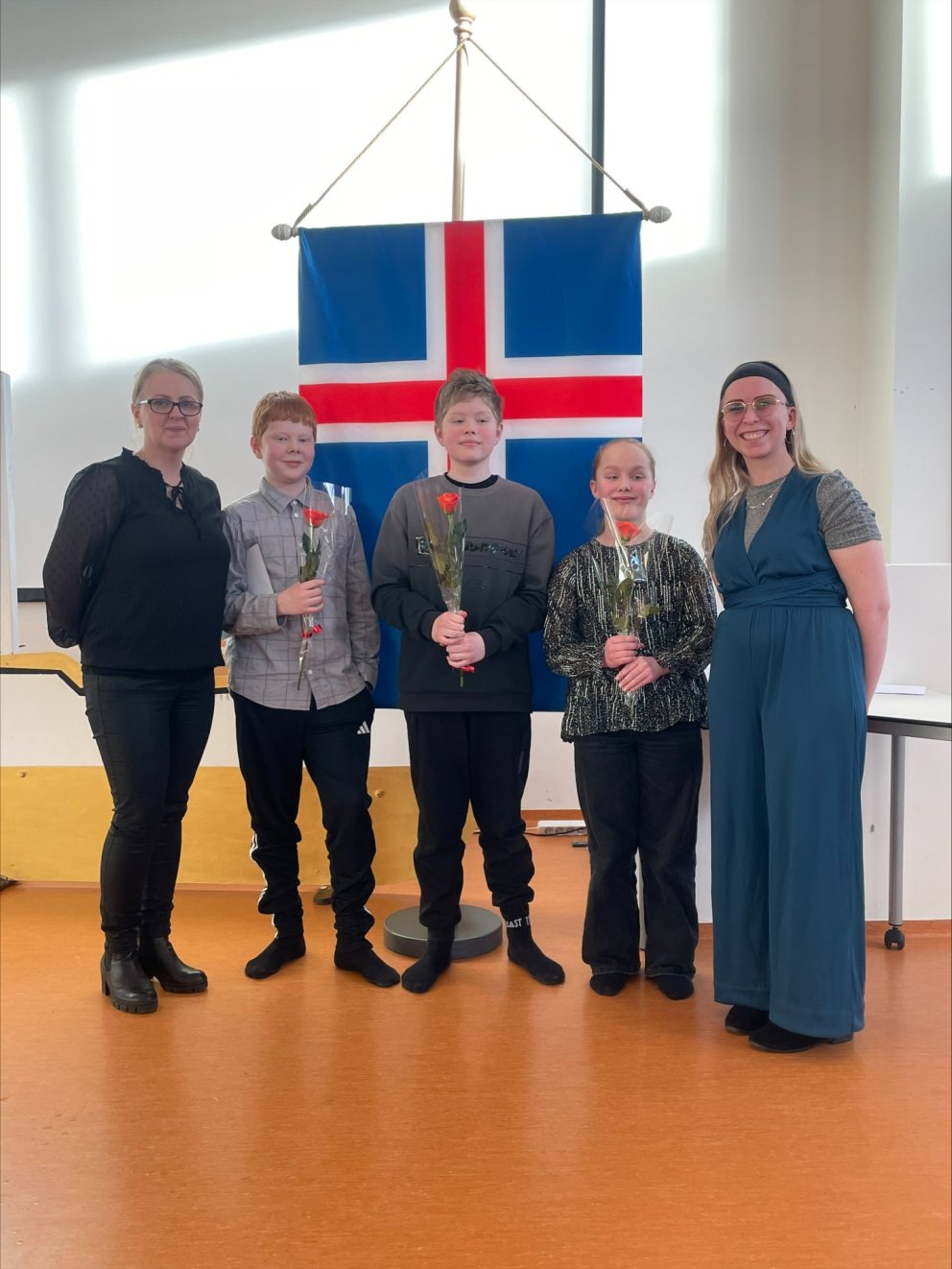 Brynjar Berg, Baldur Tristan og Berglind ásamt kennurum sínum, Ólöfu Hörpu og Dagnýju Hlín