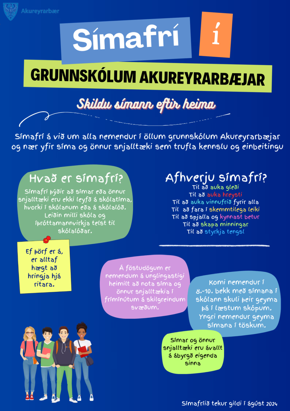 Reglur um símafrí í grunnskólum Akureyrarbæjar