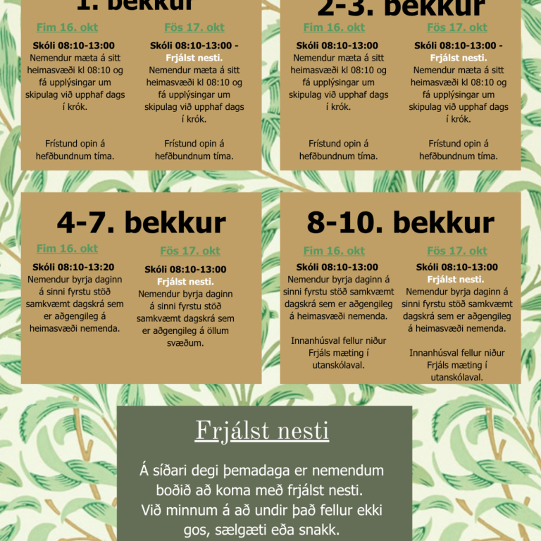 Þemadagar fimmtudag og föstudag, 16. og 17. október