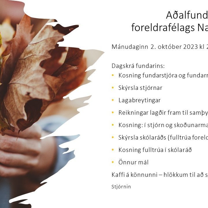 Aðalfundur foreldrafélags Naustaskóla mánudaginn 2. október