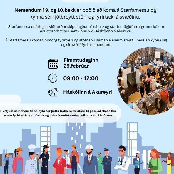 Starfamessa í HA á morgun